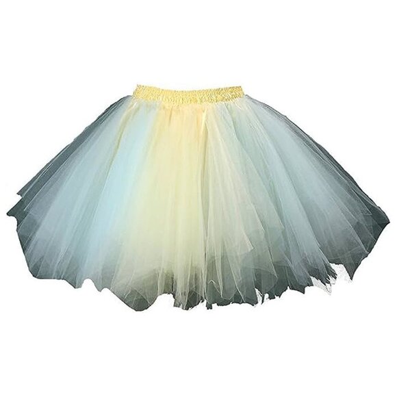Women's Short Vintage Ballet Skirt Baby Blue and Yellow - Picture 2 of 4